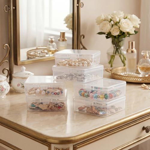 Image of SATINIOR 300 Packs Clear Small Plastic Containers 2.9 X 2.9 X 1 Inches Transparent Storage Box with Hinged Lid in Bulk for Jewelry Hardware Crafts Small Items