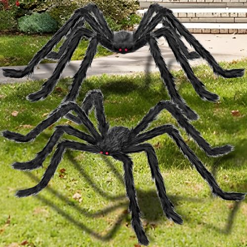 Kendane Halloween Decorations Outdoor and Indoor 2pcs 78 Giant Spider Decorations Scary Large Spider Props for Yard Lawn Halloween Party Decorations Haunted House Decor Black