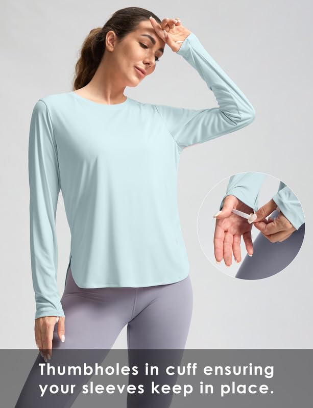 Women's Sun Shirts UPF 50+ Long Sleeve UV Protection Shirt Lightweight Quick Dry Workout Hiking Tops for Women(Light Blue,S) - 6
