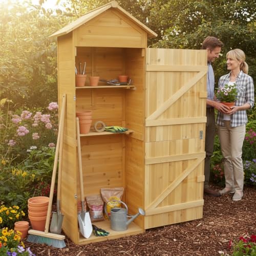 Melko XXL Gerätehaus Geräteschuppen Gartenschrank mit Spitzdach, aus Holz, 79 x 49 x 190 cm, Geräteschrank Gartenhaus