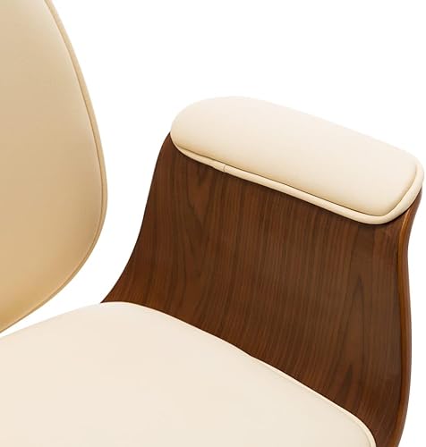 Miniatura 7 de vidaXL Silla de oficina de piel artificial color crema con marco de madera doblada y altura ajustable, asiento cómodo para el lugar de trabajo u