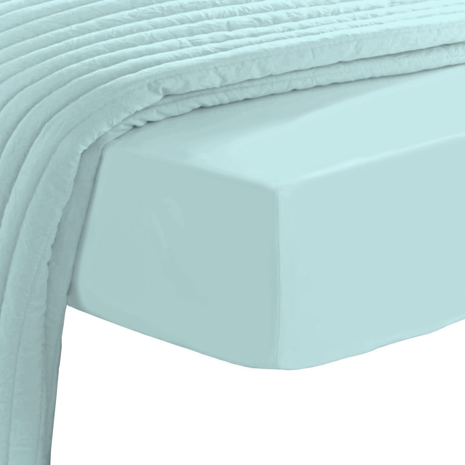 Pizuna Luxury Cotton Super King Fitted Sheet Baby Blue, 800 Thread Count 100% Long Staple Cotton Fitted Sheet 180x200 cm