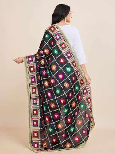 Women's Chinnon Silk Aari Embroided Phulkari Dupatta, Chunni4