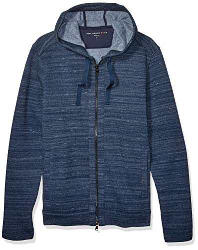 John Varvatos Star USA Men's LS Fleece Back Full Zip Hood, Stream Blue, Large
