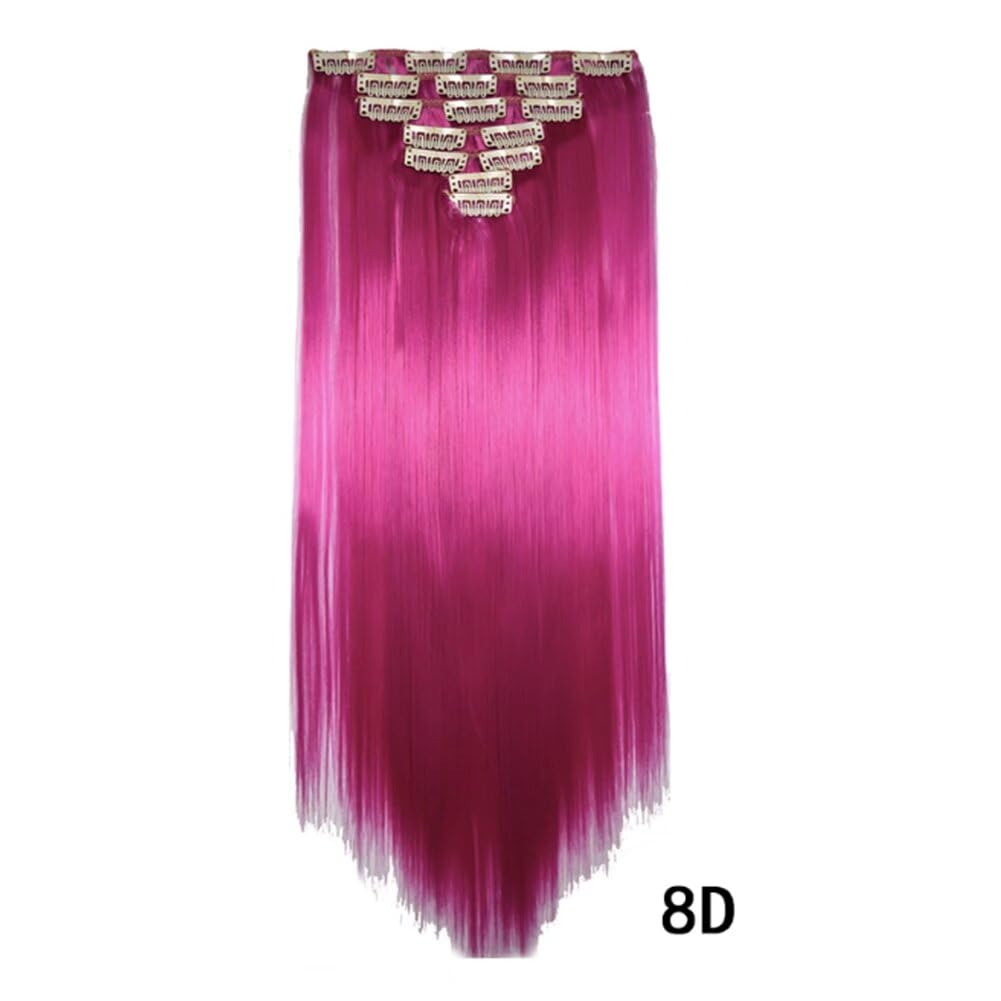 LaLuLoLi 22" 100g Straight Synthetic Hairpiece #8D Shocking Pink Color Hair Extension Clip in 7Pcs Full Head 16 Clips ins on Hair Extensions Hairpieces Wig for Women Party Cosplay - Image 2