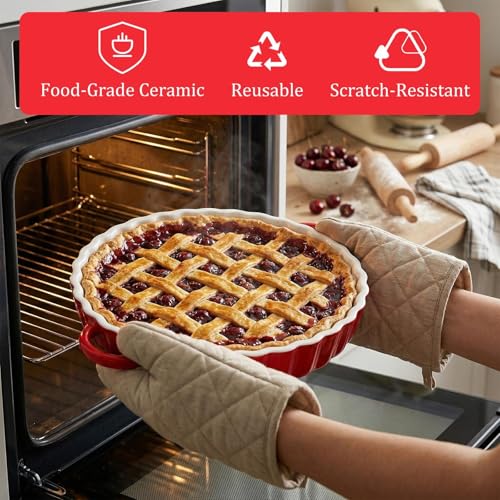 Ceramic Quiche Dish Pie Dish for Baking, Crinkle Rim, for The Oven Tart Quiche Pans for Cooking, and Fruit Pies with Small Spoon 26 * 21 * 4cm - Image 4