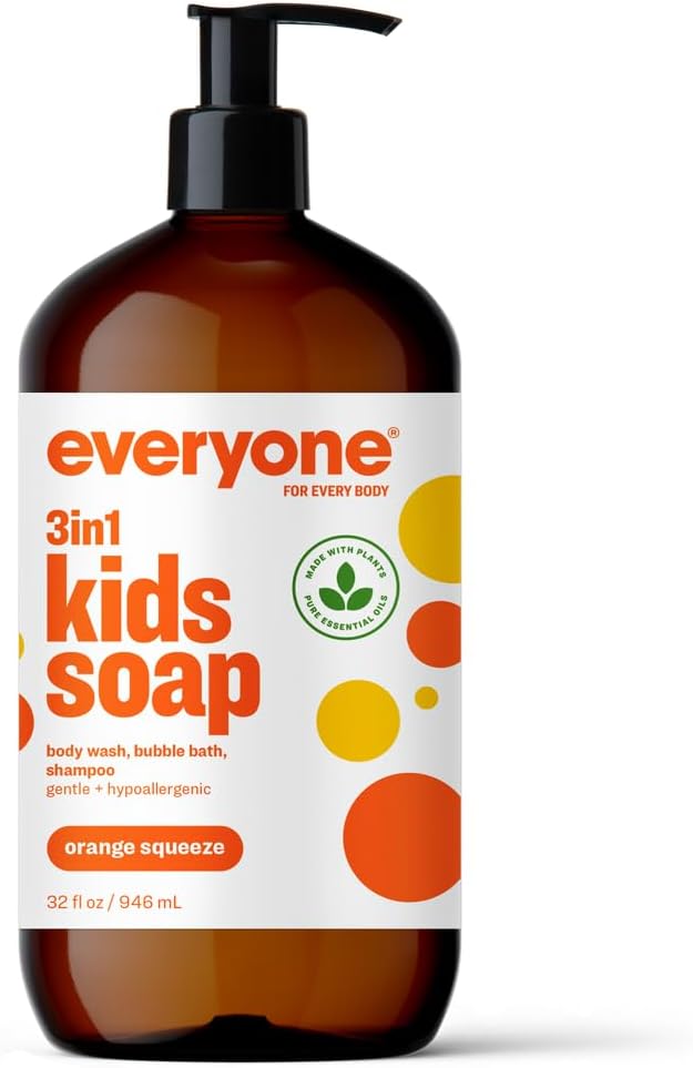 Everyone 3-in-1 Kids Soap, Body Wash, Bubble Bath, Shampoo, 32 Ounce (Pack of 1), Orange Squeeze, made with Essential Oils for Toddlers, tweens and teens