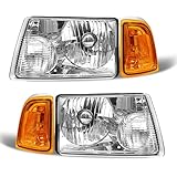 for 2001 2002 2003 2004 2005 2006 2007 2008 2009 2010 2011 Ford Ranger Headlight Assembly Clear Lens Chrome Housing with Amber Reflector Headlight Replacement Driver and Passenger Side