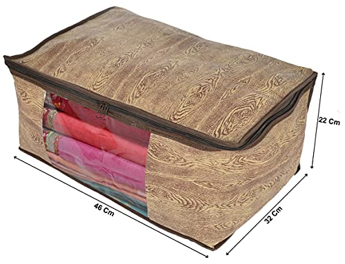 Image of Heart Home Wooden Print 8 Piece Non Woven Fabric Saree Cover /Clothes Organiser For Wardrobe Set with Transparent Window, Extra Large (Brown)