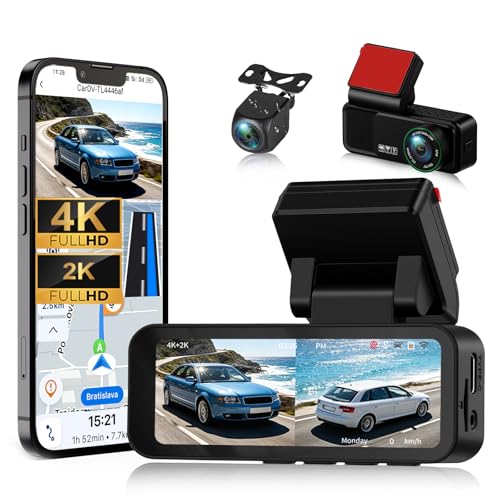 4K+2K Dash Cam with App, Camera for Car Front Left and Right Rear with GPS, ADAS and BSD, Night Vision Dashcam, Reserve Assist, Loop Recording, G-Sensor Fit for Cars