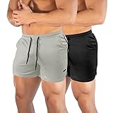 DEHORU Pack de 2 pantalones cortos de deporte para hombre, con bolsillos, secado rápido, ligeros, de malla, pantalones de chándal, Negro+gris claro, L