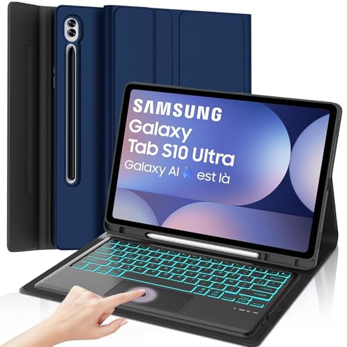 Image of Keyboard Case for Samsung Galaxy Tab S10 Ultra / S9 Ultra / S8 Ultra 14.6 inch, 7 Colors Backlit, Wireless Detachable Bluetooth Keyboard with Multi-Touch Trackpad, Smart Protective Cover S Pen Holder