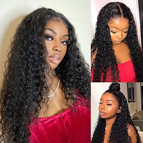 Water Wave Lace Front Wigs Human Hair HD Lace Front Wigs Human Hair Pre Plucked Virgin Hair Wet and Wavy Lace Front Wig Glueless Curly Lace Front T-Part Wigs 150% Density Natural Color 20 Inch