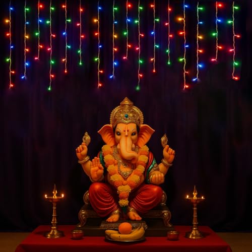 Image of Litehom Icicle Diwali Lights Outdoor, 10ft 96 LED with 16 Drops Icicle Lights, Plug in Lights with 8 Modes Waterproof for Decoartion Light for Diwali, Christmas, Birthday, Ganesh Puja (Multicolor)