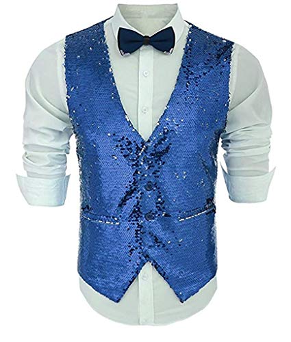 Men's Sequins Buttons Down Waistcoat V-Neck Wedding Party Vest Casual Vest