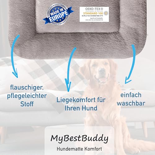 MyBestBuddy Hundekissen Komfort grau 70x50 cm M, allergikerfreundlich (100% Polyester), rutschfest - 40°C waschbar mit flauschigem Stoffbezug - Hundematte BZW. Hundebett für mittelgroße Hunde