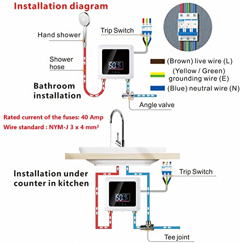7500W Chauffe-eau électrique instantané pour douche, Chauffe-eau électrique sans réservoir sous évier, mini chauffe eau instantané portable, Chauffe de 30°C à 55°C, Panneau DEL – Image 5
