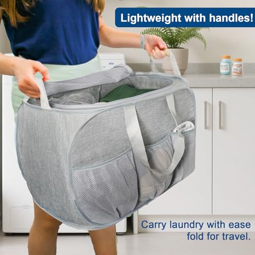 Collapsible Laundry Baskets, Tear Proof Pop Up Laundry Hamper with Lid, Dual Handles Durable Foldable Laundry Basket, Easy to Carry Laundry Hamper for Home, Laundry Room, Bedroom, Dorm, Travel Grey by BATTOO - Image 6