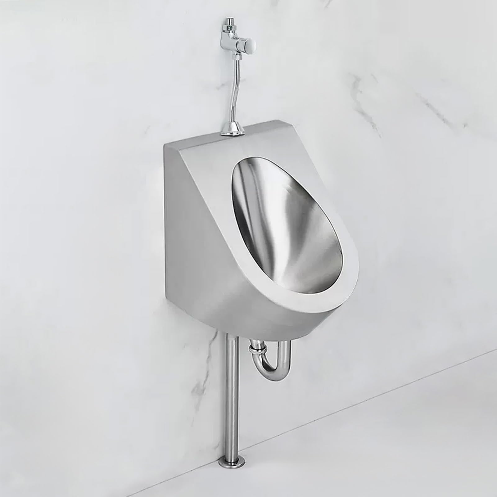 GTHTUHFD Urinal Troughs,Wall-Mounted Men'S Flushing Urinal, 304 Stainless Steel Urinal With Flush Valve, Commercial Washout High-Efficiency Urinal, Splash-Proof, Urinal For B,Wall-Copper flush valve