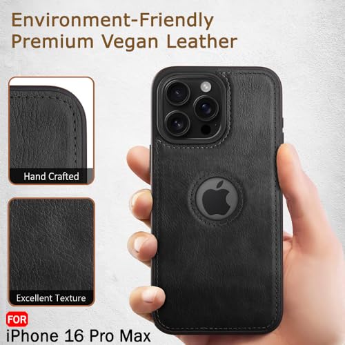 Image of TheGiftKart Genuine Leather Finish Back Cover Case for iPhone 16 Pro Max | Shockproof Design | Raised Edges for Camera & Screen Protection | Stunning Minimalist Design Case Cover (Black Sides, Black)