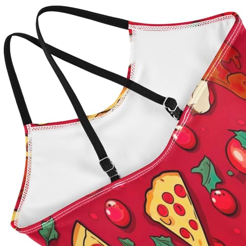 Cartoon Pizza Red Swimming Suit for Girls, Beach Swim Suits Kids, 3-10T Girls Athletic Swimsuit4