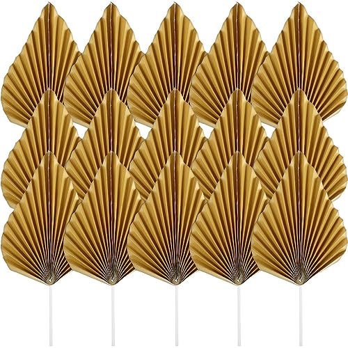 ABOOFAN Gold Folding Fan Cupcake Toppers 24Pcs Leaf Cake Ornaments