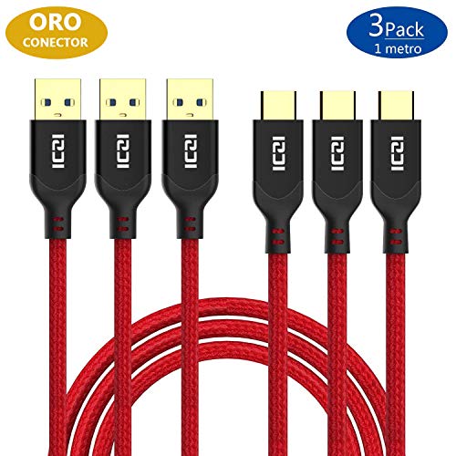 Preisvergleich Produktbild ICZI Nylonkabel USB C Rot 3 UNIDADES