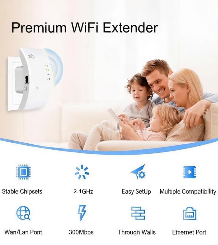 Image of WiFi Extender 300Mbps WiFi Repeater with Ethernet Port,WiFi Range Extender 2.4GHz Covers up to 3600 Sq.Ft and 45 Devices,Easy Quick Setup,Repeater and AP Mode,More Range for Every Wlan Network
