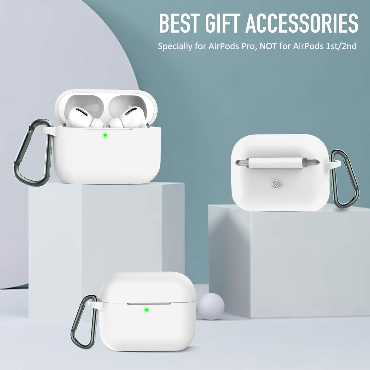 AirPods Pro Case Cover, Music Tracker Protective Silicone Carrying Case with Keychain for AirPods 3 Charging Case (Front LED Visible) (White)