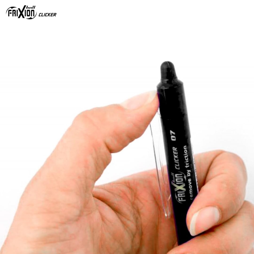 Pilot Frixion Clicker 0.7mm Fine Point Roller Ball Pen with Comfortable Dimpled Grip & Inbuild Eraser | Black Ink, 1 pcs - Image 8 thumbnail