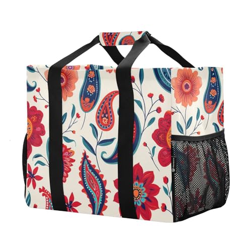 Red Floral Paisley Large Beach Bag Waterproof Beach Tote Bags for Women Travel Gym Pool2