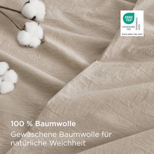 BEDSURE Bettwäsche 155x220 Baumwolle 3teilig - Bettwäsche-Sets Hazeltaupe Bettbezug mit 2 Kissenbezüge 80x80 cm, Ähnliche Textur wie Washed Leinen, Oeko-TEX Bedding Braun mit Reißverschluss
