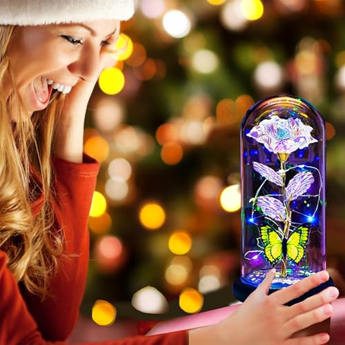 Image of Thrjia Mothers Day Roses Flowers Gifts for Mom Women Wife Her,Mother Day Rose Gifts for Mom Women,Light Up Rose in A Glass Dome Butterfly Birthday Presents Wife Grandma from Daughter Gold