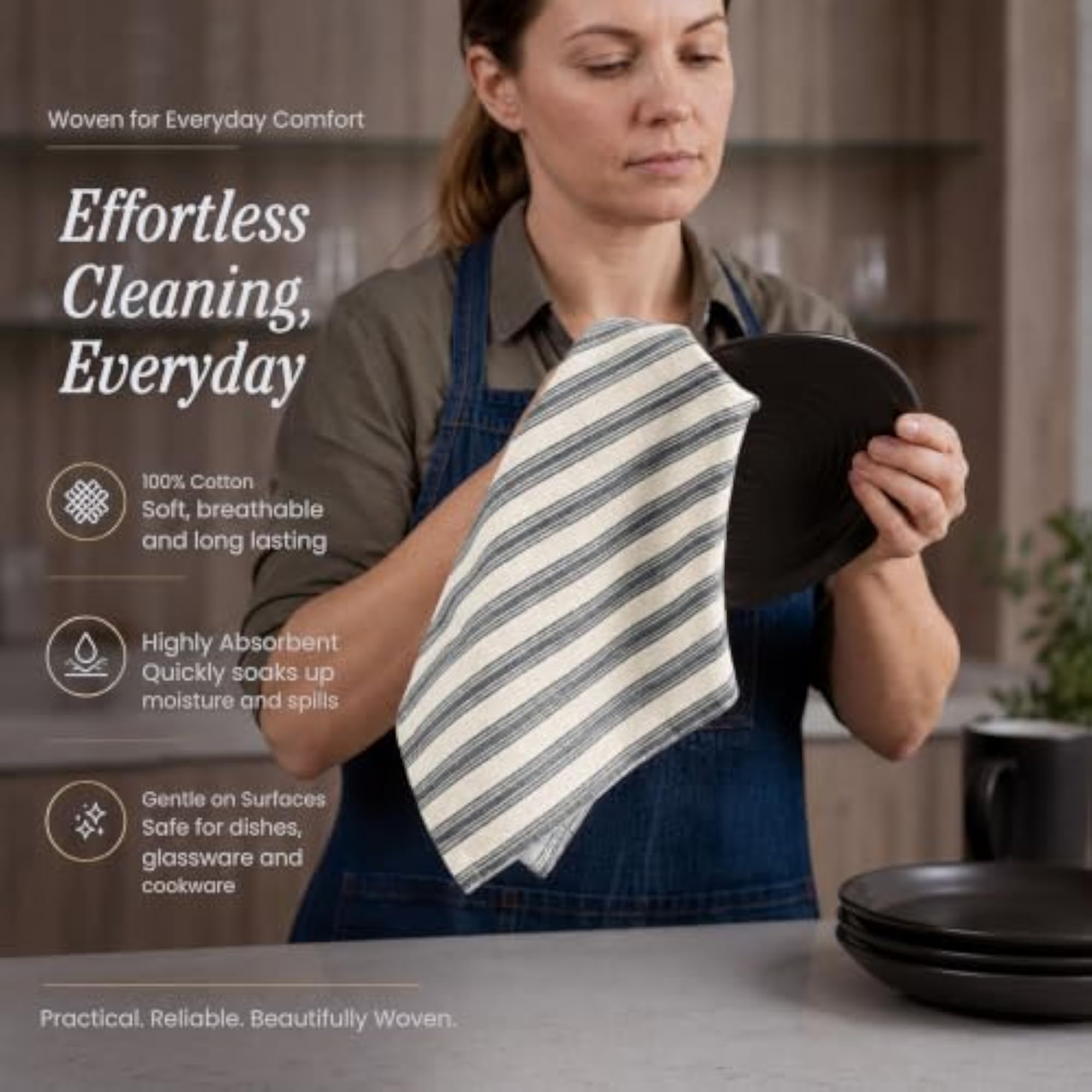 4Pc 100% Cotton Kitchen Towels, Quick Dry Gift Set