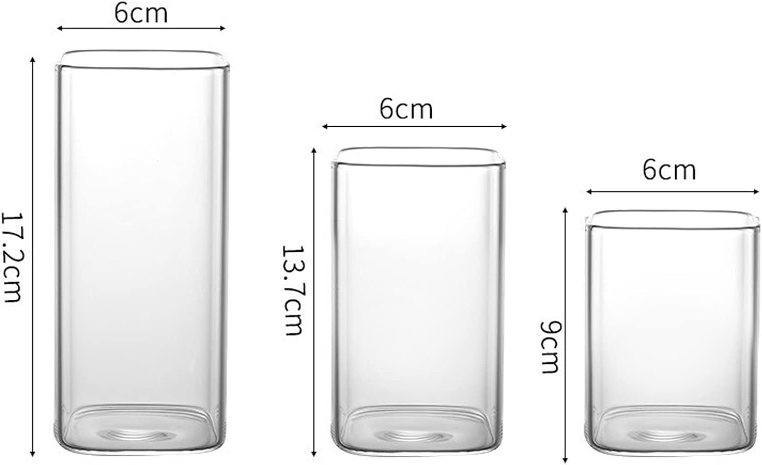 Glass Cups Thin Square Drinking Glasses Transparent Drinkware Cold Drink Cola Juice Coffee Milk Cup Restaurant Kitchen Supplies Drinking Glasses (Color : 3pc 500ml) (3pc 400ml)