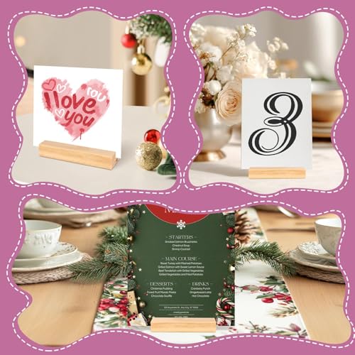 Image of 30Pcs 3.9x1.4 Inches Wood Table Number Stands, Wooden Place Card Holders, Acrylic Sign Holders for Wedding, Ceremony, Birthday, Party, Home Decoration, Events (3mm Slots)