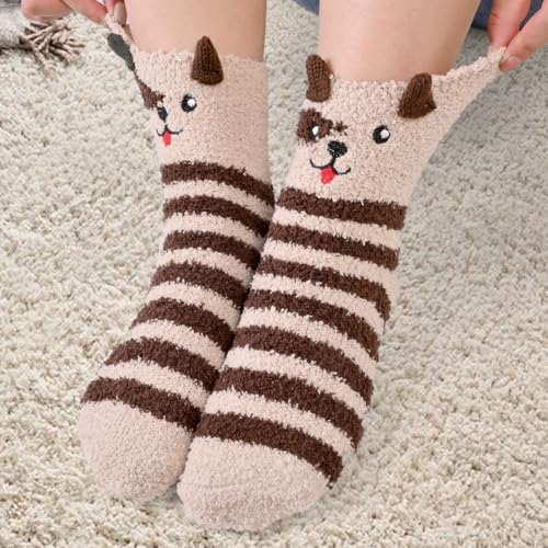 Women Fuzzy Cozy Warm Fluffy Cute Animal Socks - Cat Paw Slipper Socks for Sleeping & - 5/6 Pairs2