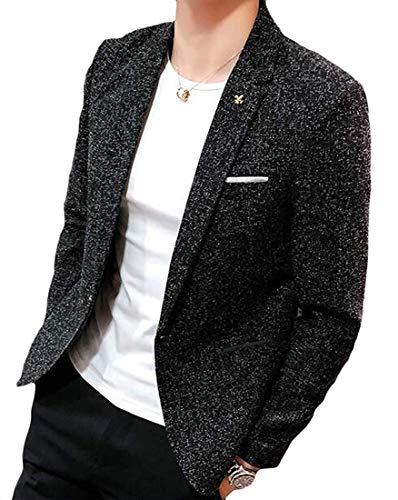 Men's Business Casual One Button Slim Fit Linen Dress Blazer Jacket Sport Coat,Black,US-M