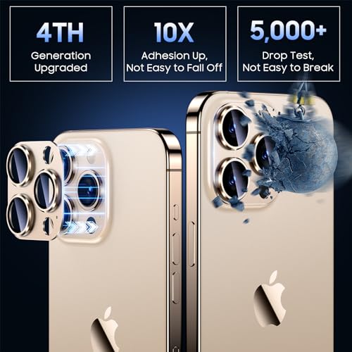 Image of Uyiton for iPhone 13 Pro /iPhone 13 Pro Max Camera Lens Protector, [Strong Adsorption] [Drop Protection] Metal Ring Tempered Glass Rear Camera Screen Cover - Gold