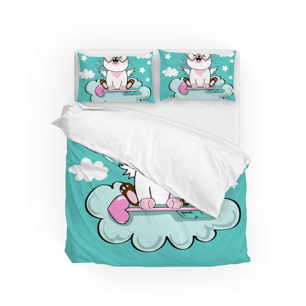 Housse de couette chat blanc 3 pièces pour transformer l'ambiance de la chambre