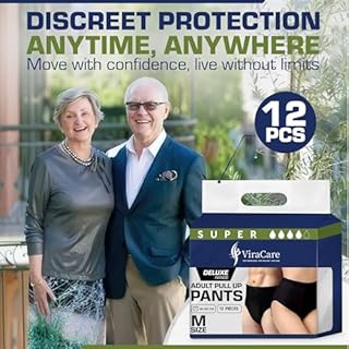 12 x Black Incontinence Pants Women & Men | Super Pull Up Pants | Adult Nappies | High Absorption and Soft-Stretch Waistband | Waist Size Medium 65-135 cm | (Medium, 1 Pack of 12)