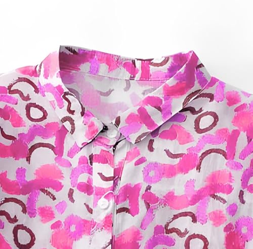 Image of Gufrina Women's Abstract Printed Button Down Shirt with Mandarin Collar and Above Elbow Sleeve Relaxed Fit Top