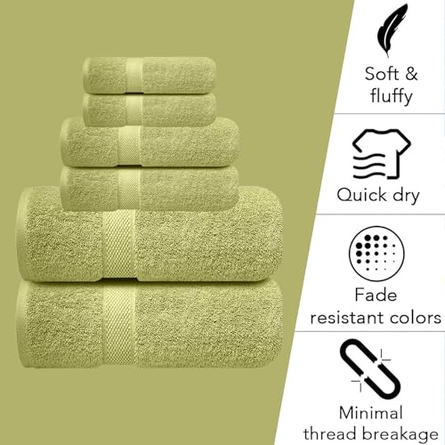 Image of Sulfar 100% Combed Cotton, 6 Pcs Towel Set - 2 Bath Towels (70 x 140 cm), 2 Hand Towels (40 x 70 cm) and 2 Face (30 x 30 cm) (600 GSM, Pack of 6) Misty Green