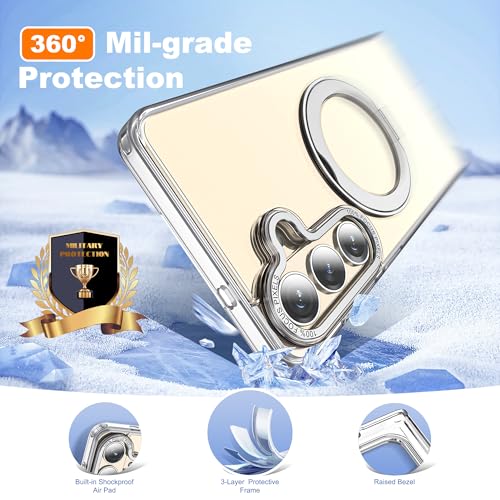 Image of for Samsung Galaxy S26 Plus Case with 360Rotatable Magnetic Ring Stand Compatible with Mag-Safe Military Protection Transparent Phone Case for Samsung Galaxy S26+,Clear