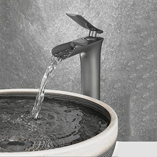 Robinet de lavabo cascade haut pour éviter les éclaboussures gris