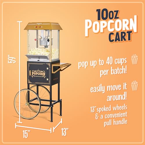 Nostalgia Popcorn Maker Machine - Professional Cart With 10 Oz Kettle Makes Up to 40 Cups - Vintage Lincoln Popper Popcorn Machine Movie Theater Style - Black
