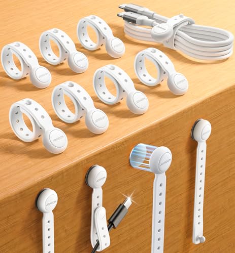 JOYROOM 12 St&uuml;ck Magnetische Kabelbinder Wiederverschlie&szlig;bar, [2026 Version] Multifunktionale Silikon Kabelhalter Kabel Organizer f&uuml;r B&uuml;ro, Cable Ties f&uuml;r Reisen Zuhause (Wei&szlig;)