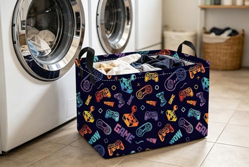 Image of Essme Rectangular Game Basket,Kids Storage Bins Organizer with Handles for Boys Room Decor, Gift Basket,Shelf Basket.(Color Game)