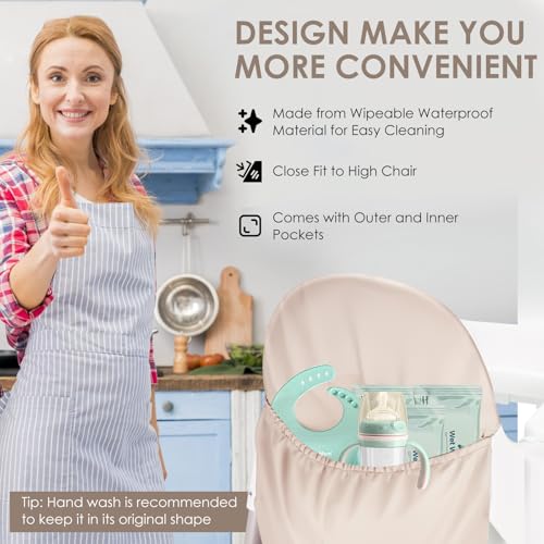 Image of High Chair Handy Pocket Pouch, Mealtime Essentials Organizer of High Chairs, Highchair Accessories Of Storage and Oragnization, Resuable PU Storage Bag with Internal Zippered Pocket (Light Pink)