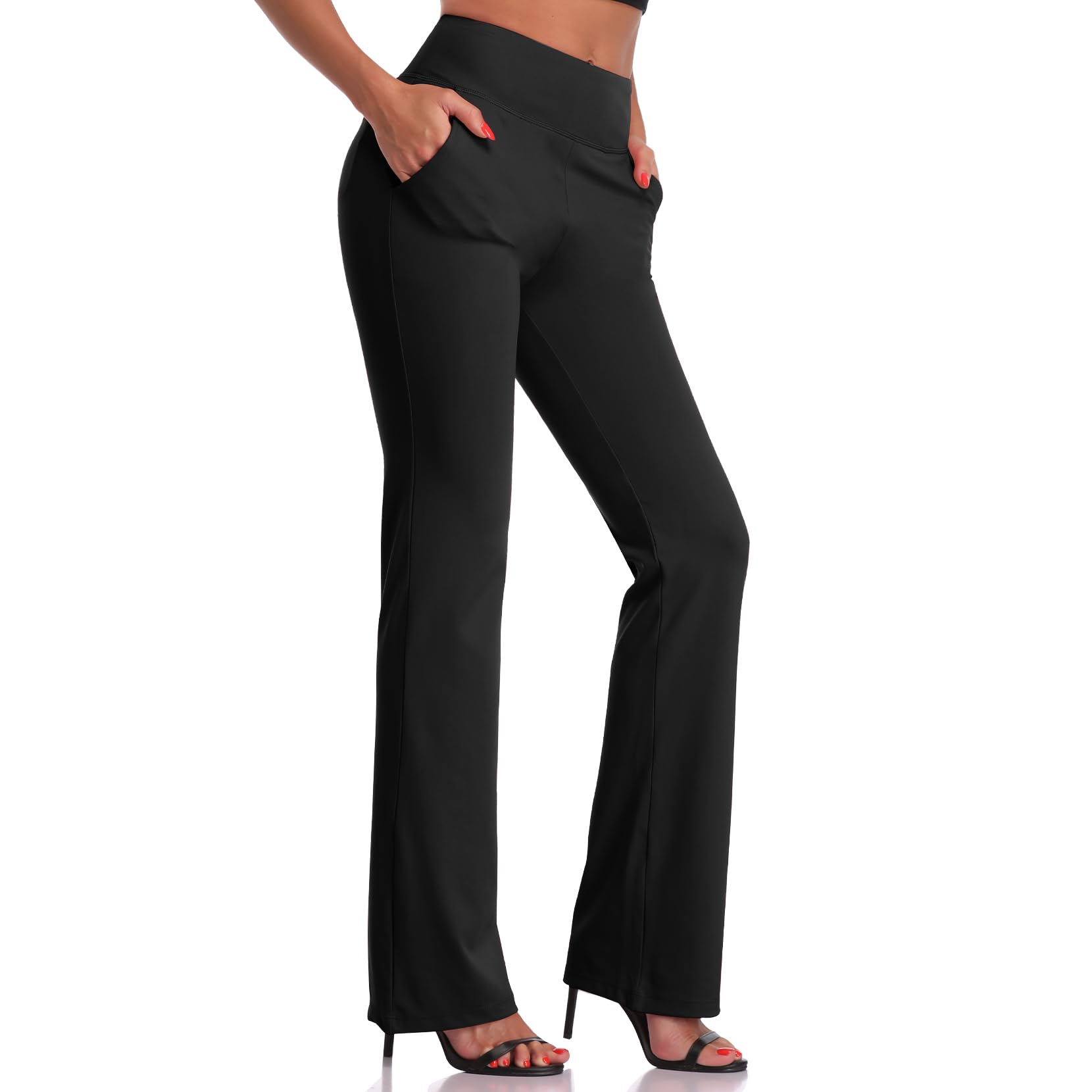 DAYOUNGDAYOUNG Bootcut Yoga Pants for Women Tummy Control Workout Bootleg Pants High Waist 4 Way Stretch Pants